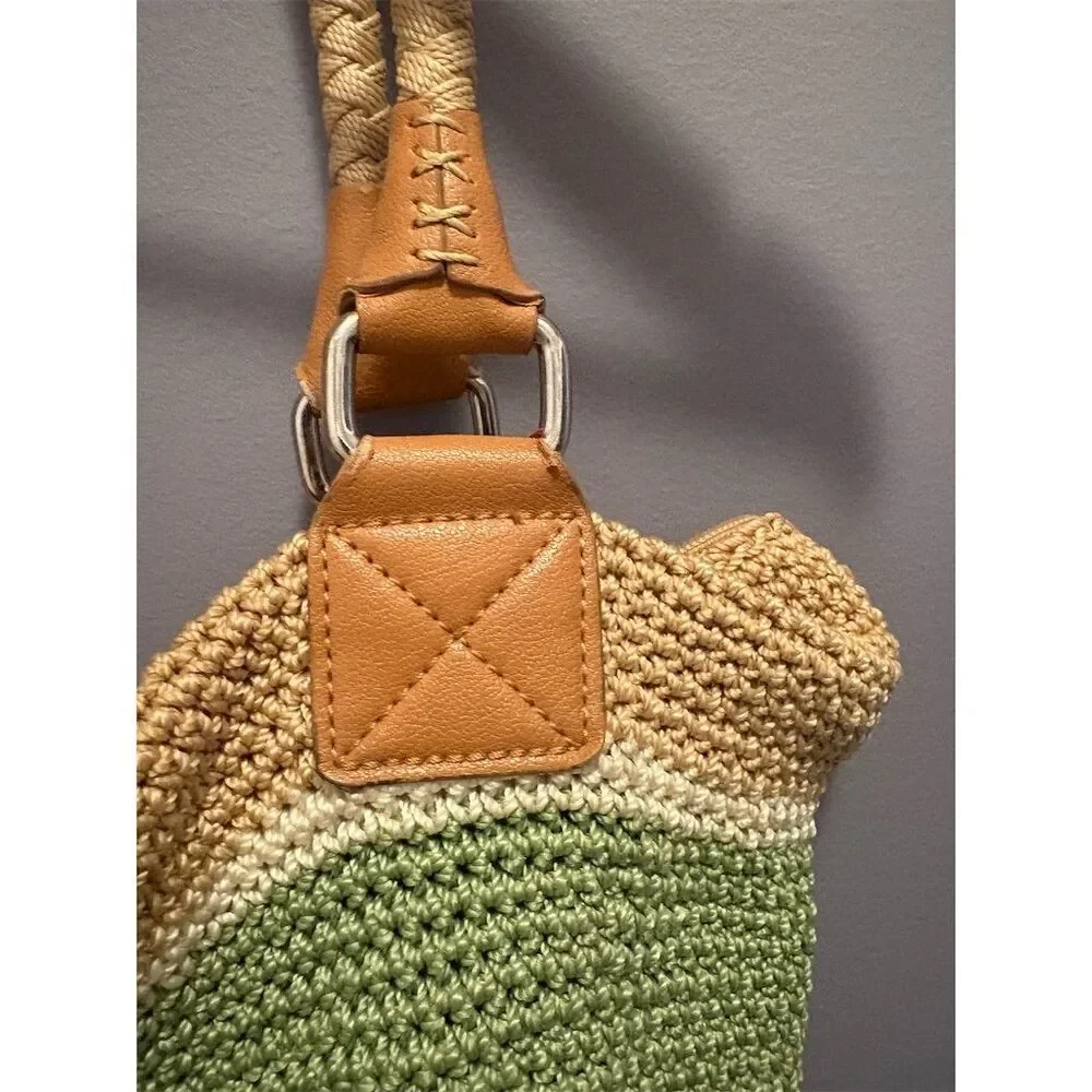 The Sak Women's Green Tan Crochet Shoulder Bag Tote - Picture 8 of 11